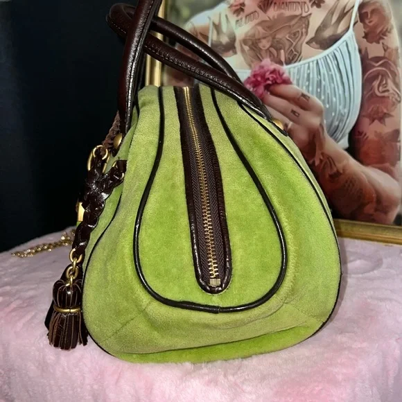 Y2k VINTAGE 💚Juicy Couture Green bowler Handbag with charm💚🤎 - Picture 6 of 15